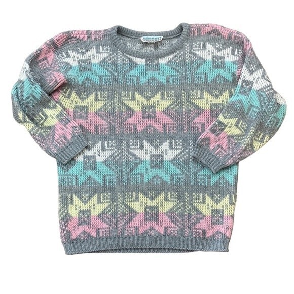 Vintage 80s Croquet Club Gray Crewneck Snowflake Winter Sweater Size Large - Picture 2 of 13